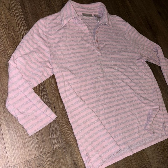 Draper'S & Damon'S Tops - Pink and sparkly grey striped long sleeve polo shirt